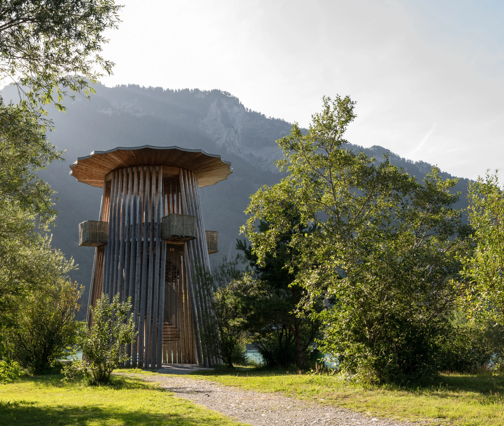 Lookout tower on the Reus Delta, Seedorf-Aldorf, Switzerland